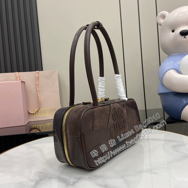 MIU MIU專櫃繆繆最新款拼接保齡球包手提肩背包 jh2736型號：5BB147